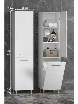 Özceden 35*167 cm Beyaz Mdf Ayaklı Sepetli Banyo Boy Dolabı