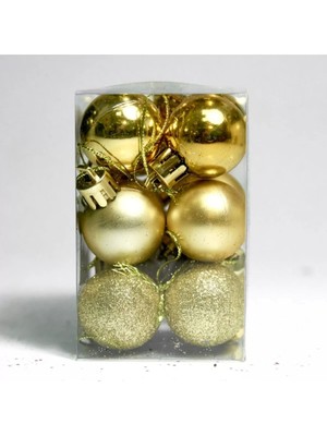 12'li Gold 3,5 cm Yılbaşı Topu, 12'li Noel Topu, 12'li Çam Ağacı Topu, 12 Süs Topu