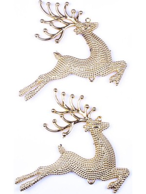 Mediterian Renkli altın tonlarında yılbaşı çam ve geyik süsleri, 14 cm, 2 adet set