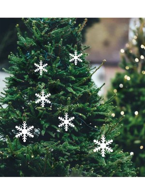 Mediterian Beyaz Kar Tanesi Ağaç Süsü 6'lı Ahşap Yılbaşı Dekorasyonu 9x8 cm Doğal ve Şık