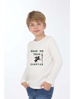 Erkek Çocuk Uzun Kollu Bisiklet Yaka  Hz.halid Bin Velid Baskılı Tişört