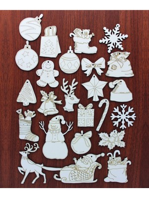 23 Parça Ahşap Yılbaşı Süs Seti (Ortalama 6-8cm)