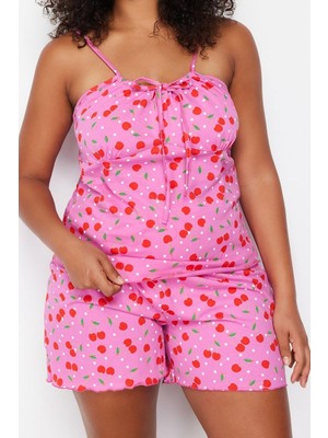 Ersefa Tarz Rahat Büyük Beden Uzun Kollu Boru Paça Pamuklu Kirazlı Örme Pijama Takımı