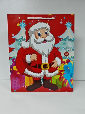 Arminow Yılbaşı Noel Baba Desenli Ipli Karton Çanta - 25X30X9 cm - 2 Adet - Ç057