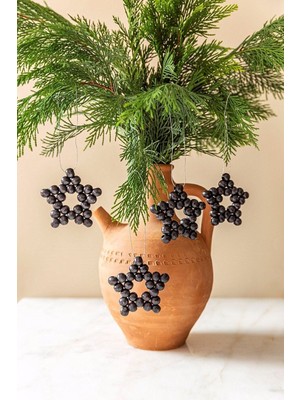 Mediterian Siyah Ahşap Boncuklu Yıldız Süs, 7cm, Yılbaşı Ağacı Dekoru