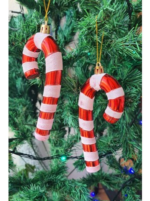 Mediterian Kırmızı Büyük Boy Baston Şeker ve Yılbaşı Ağaç Süsü, 15cm, 2'li Paket