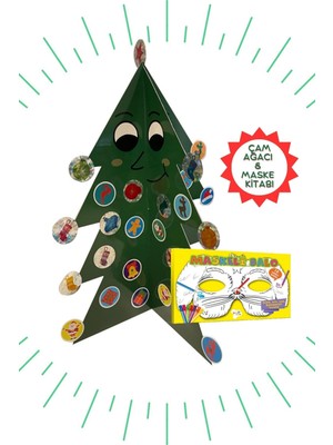 Mediterian Renkli Yılbaşı Çam Ağacı ve Maske Seti, Eğlenceli ve Şık Dekorasyonlar