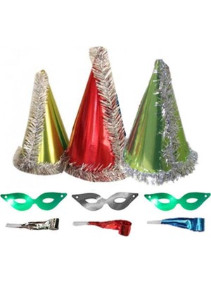 Karışık Renk Metalik Katyon Set 3 Parça ( Gözlük+Şapka+Kaynana Dili )