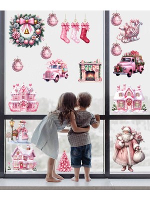 Mediterian Pembe Yılbaşı Süsleri, Cam ve Metal Duvar Stickerleri, Renk: Pembe, TR Menşei