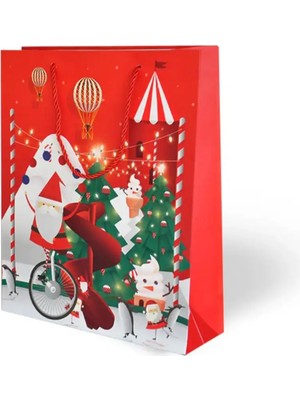 Arminow Yılbaşı Varak Baskılı Lüks Ipli Karton Çanta - Noel - 26X32X10 cm - 1 Adet - Ç052
