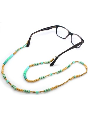 Gümüş Hediye Al El Yapımı Turkuaz Renk Geçişli Etnik Ahşap Kombinli Otantik Gözlük Askısı