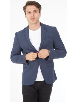 Sposo 5121 Dar Kalıp Örme Kumaş Lacivert Erkek Blazer Ceket