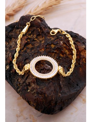 Sümer Telkari Çeyrek Çerçeveli Bahet Taşlı Halat Zincir Altın Kaplama Gümüş Bileklik 4721