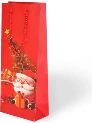 Arminow Yılbaşı Varak Baskılı Lüks Ipli Karton Çanta - Noel - Kırmızı - 12X35X9 cm - 1 Adet - Ç047