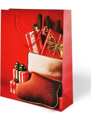 Arminow Yılbaşı Varak Baskılı Lüks Ipli Karton Çanta - Noel - 26X32X10 cm - 1 Adet - Ç035