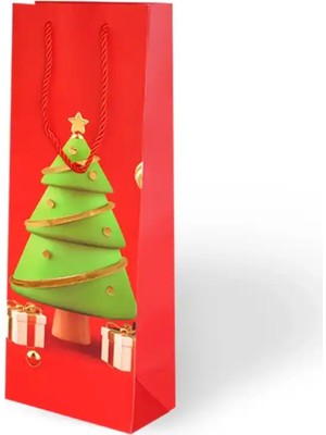 Arminow Yılbaşı Varak Baskılı Lüks Ipli Karton Çanta - Noel - Kırmızı - 12X35X9 cm - 1 Adet - Ç045