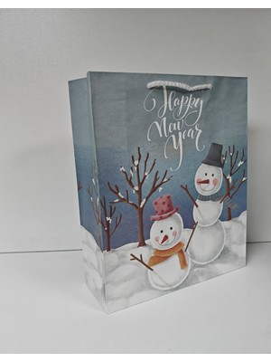 Arminow Yılbaşı Noel Kardan Adam Desenli Ipli Karton Çanta - 25X30X9 cm - 2 Adet - Ç039