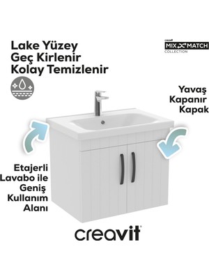 Creavit D10 Eksen Lavabo Dolabı Kapaklı 65 cm Lake Kapak