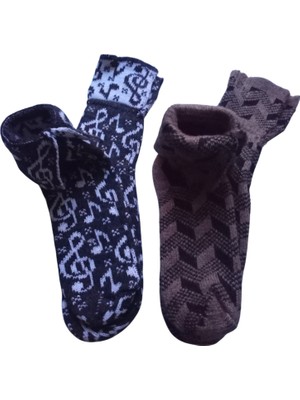 Çorap patik yün Lambswool çift adet siyah kahverengi renkli desenli % 50 yün%50 akrilik unisex