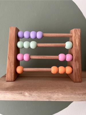 Mediterian Pastel renklerde doğal ahşap Montessori abaküs, analitik ve matematik oyunu, 3+ yaş