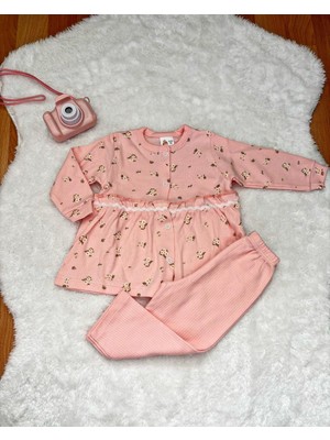 %100 Pamuk Çiçek Baskılı Kız Bebek Alt Üst Takım