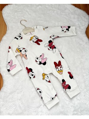 Minnie Mouse Desenli Fitilli Kız Bebek Tulum %100 Pamuk