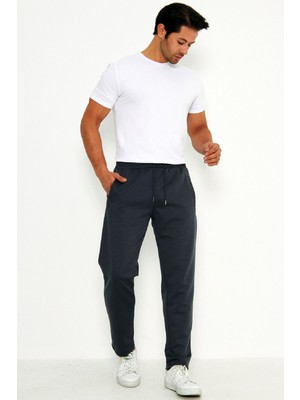 Jomax Erkek Antrasit Düz Paça Cepli Beli Lastikli Yüksek Bel Modal Scuba Spor Eşofman Altı EDY0010A