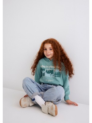 Mavi Kapüşonlu Baskılı Yeşil SWEATSHIRT7S10053-71775