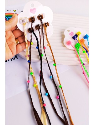 Nisan Kids Renkli Boncuklu Örgü Saç Mandal Toka Saç Postişi Yapay Saç