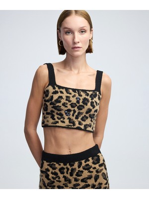 Leopar jakarlı ve işlemeli triko IW6240050303027