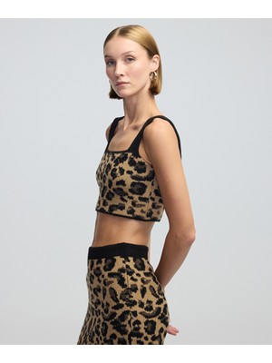 Leopar jakarlı ve işlemeli triko IW6240050303027