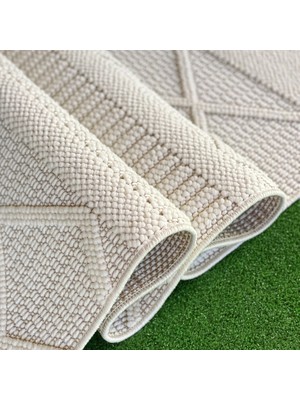 Woolen Halı Tual Koleksiyonu Modern Saçaklı Halı 8404 Krem