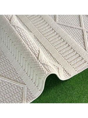 Woolen Halı Tual Koleksiyonu Modern Saçaklı Halı 8404 Krem