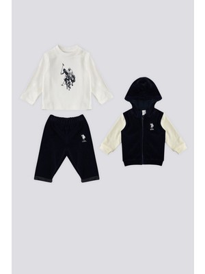 U.S. Polo Assn. Koyu İndigo Kadife Bebek 3'lü Takım