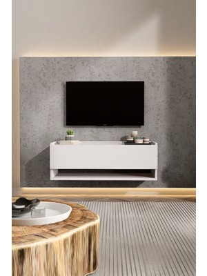 Lifedeco Tv Sehpa Ünitesi Beyaz Kapaklı Duvara Monte LD-1003-M3FB90