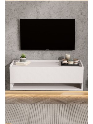 Lifedeco Tv Sehpa Ünitesi Beyaz Kapaklı Duvara Monte LD-1003-M3FB90