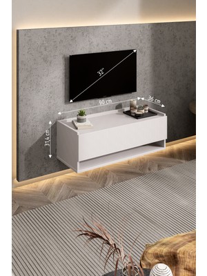 Lifedeco Tv Sehpa Ünitesi Beyaz Kapaklı Duvara Monte LD-1003-M3FB90