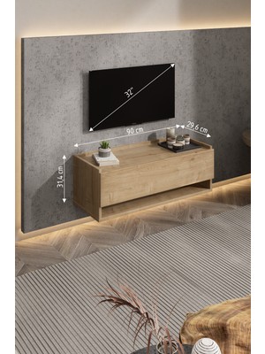 Lifedeco Tv Sehpa Ünitesi Safir Meşe Kapaklı Duvara Monte LD-1003-M3FS90