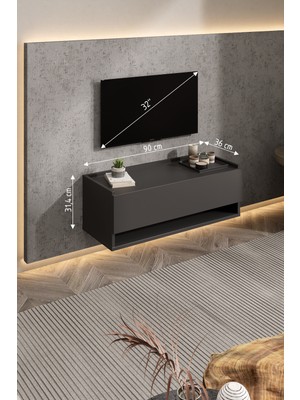 Lifedeco Tv Sehpa Ünitesi Antrasit Kapaklı Duvara Monte LD-1003-M3FA90