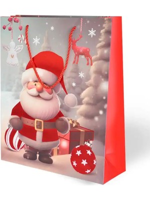 Arminow Yılbaşı Varak Baskılı Lüks Ipli Karton Çanta Noel 26 x 32 x 10 cm 1 Adet Ç026