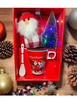 Seramik Rgb Işıklı Çam Ağacı Noel Baba Yılbaşı Konseptli Kupa Mug Bardak Seti