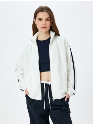 Koton Cepli Dik Yaka Fermuarlı  Çizgili Oversize Sweatshirt