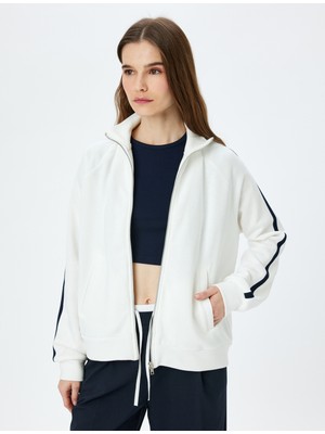 Koton Cepli Dik Yaka Fermuarlı  Çizgili Oversize Sweatshirt