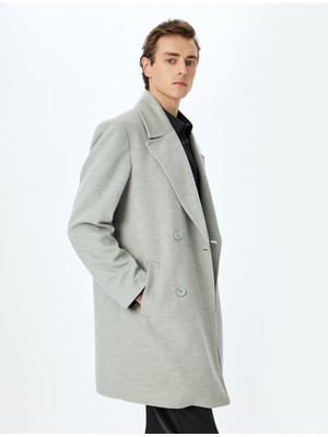 Koton Uzun Kaşe Kaban Kruvaze Yaka Cep Detaylı Viskon Karışımlı