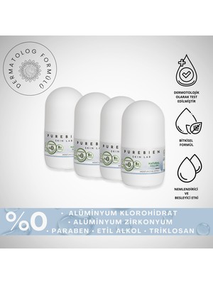 PUREBIEN SKIN LAB Doğal Roll On Deodorant Erkek (4'lü Fırsat)