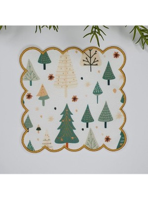 Deco Elegant Çam Ağaçları Yılbaşı Temalı Nakış Kenar Kokteyl Peçetesi 1 Adet