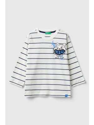 Erkek Çocuk Çizgili Uzun Kollu T-Shirt - Beyaz