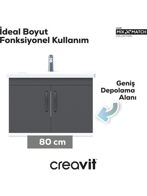 Creavit D10 Eksen Lavabo Dolabı Kapaklı 80 cm Melamin Kapak