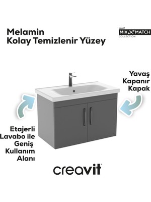 Creavit D10 Eksen Lavabo Dolabı Kapaklı 80 cm Melamin Kapak