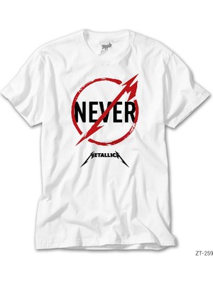 Z Zeplin Metallica Never Beyaz Tişört